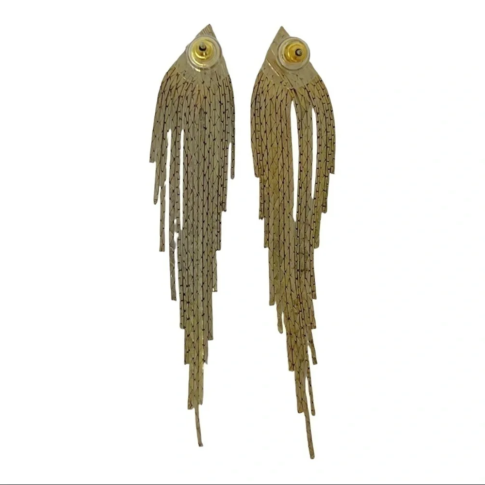 Vintage Stud Earrings Cascading Tasseled Gold Tone