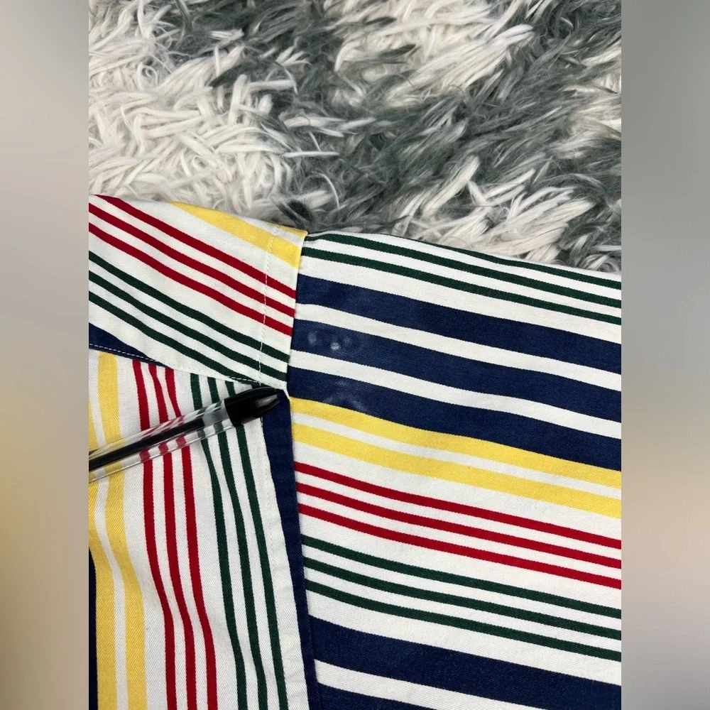 Tommy Hilfiger Men’s Short Sleeve Multi-color Striped Button Up Shirt Size M