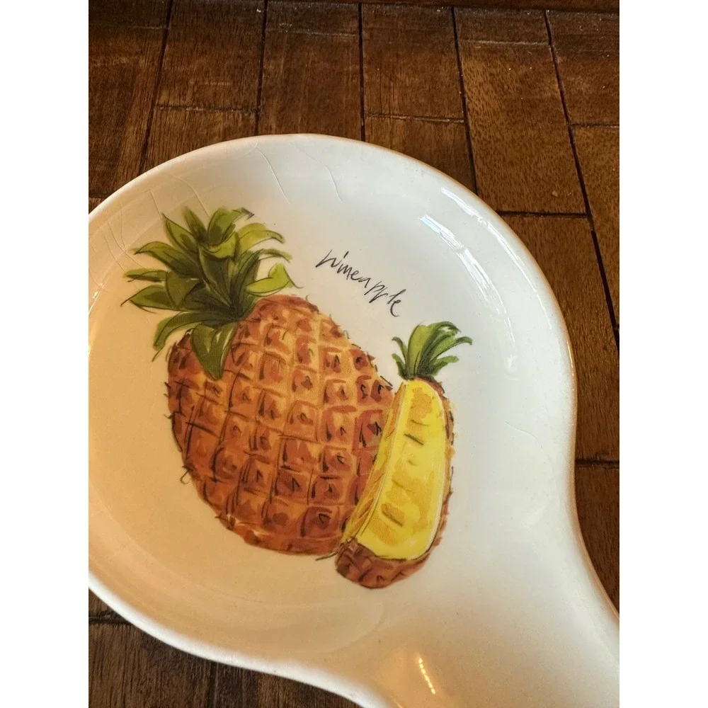 Effetti d'Arte Handmade in Italy Ceramic Pineapple Spoon Rest White Tropical EUC