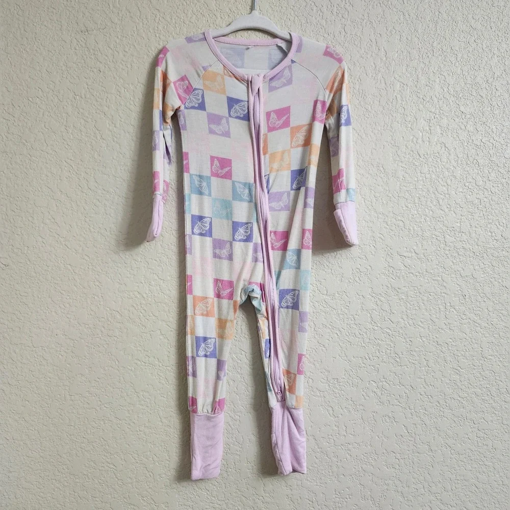 Bamboo‎ 6-12M Butterfly Checkerboard Zippy Romper Pastel Kids Sleeper One Piece