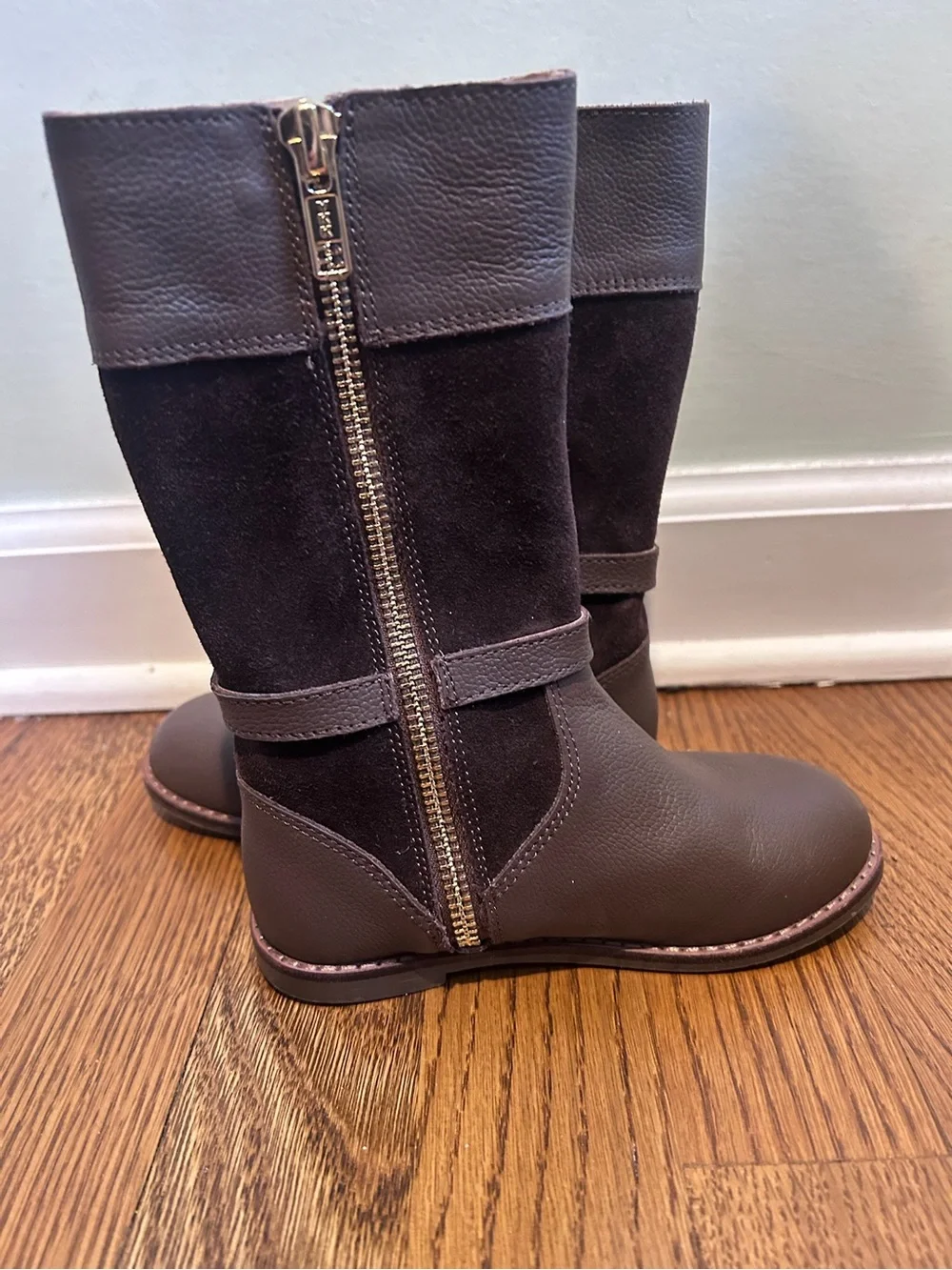 Janie and Jack Grls Sz 9 Brown Leather Suede Riding Boots Gold Bit Detail Preppy