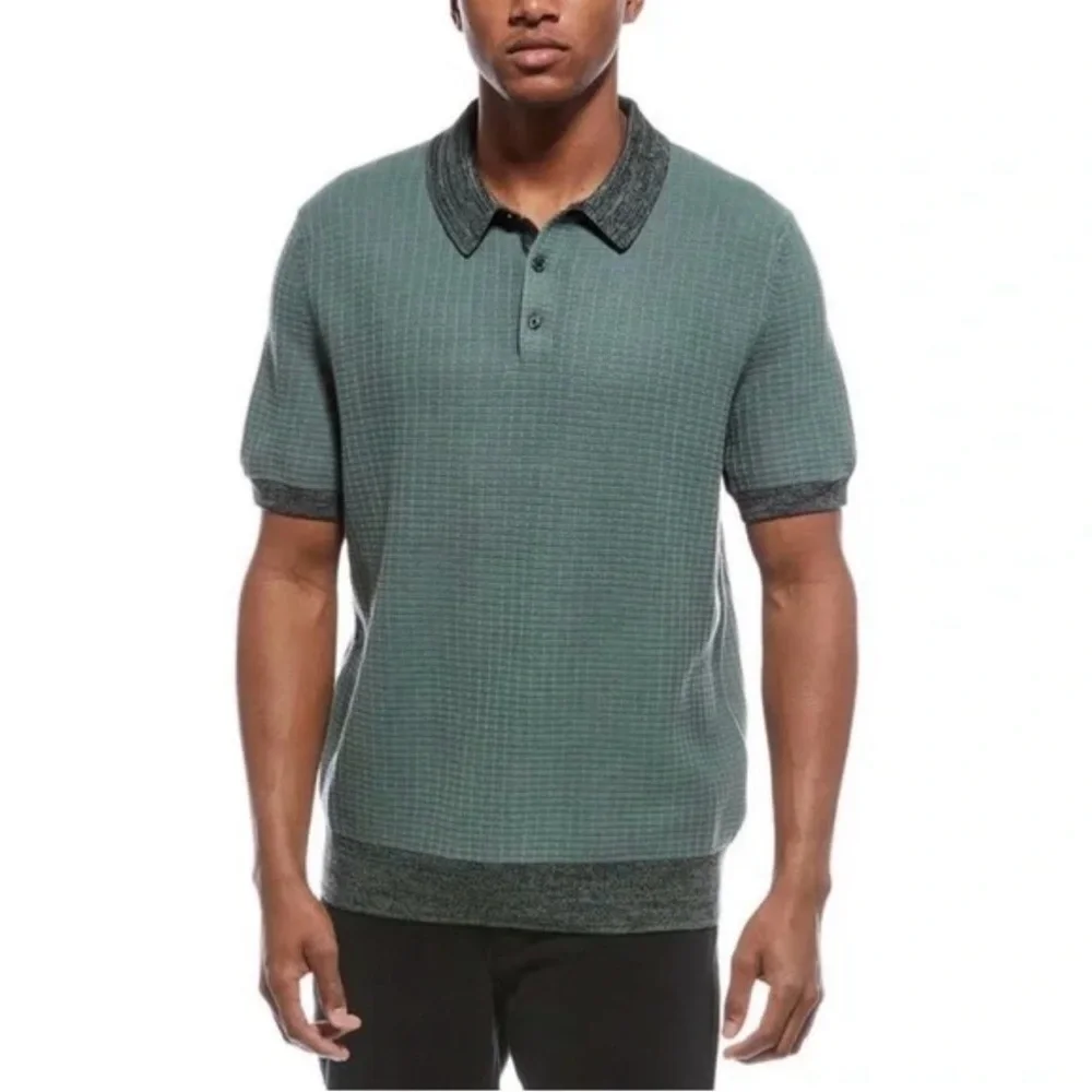 Scotch‎ & Soda Polo Sweater Men M Forest Green Marled Rib Short Sleeve