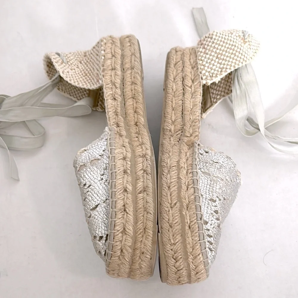 MANEBI Valencia platform Espadrilles metallic silver size 37 women’s