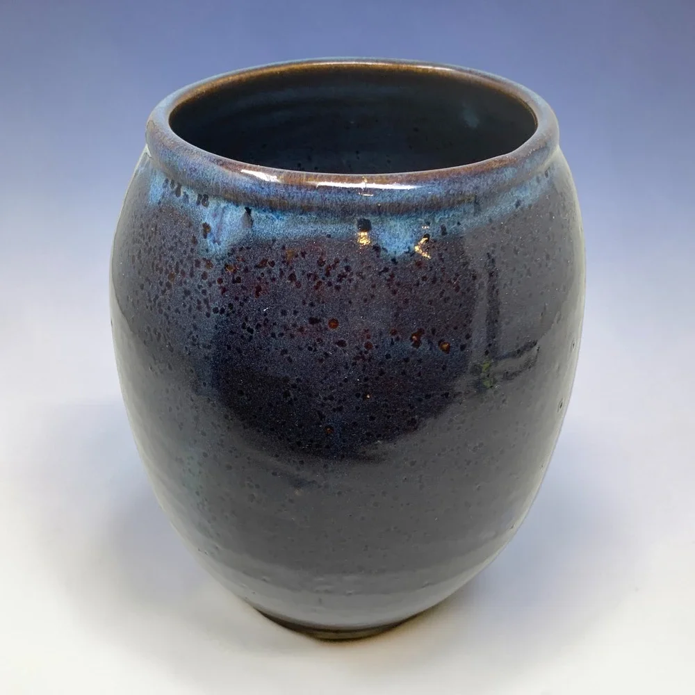 Signed Ken Reese Studio Pottery Vase Blue Lava Glaze 8” Hand Thrown Vessel