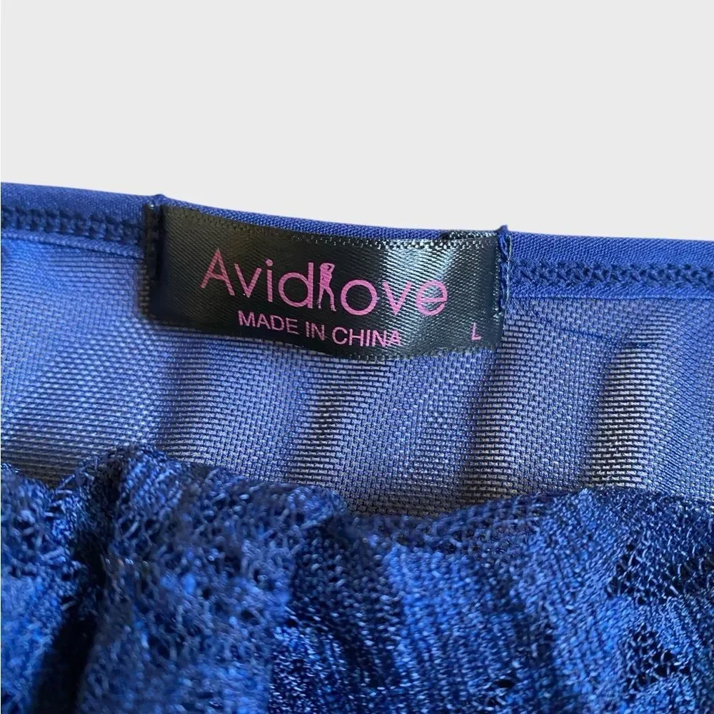 Avidlove Women's Lace Chemise Halter Dress Size L Navy Blue Feminine Bodycon