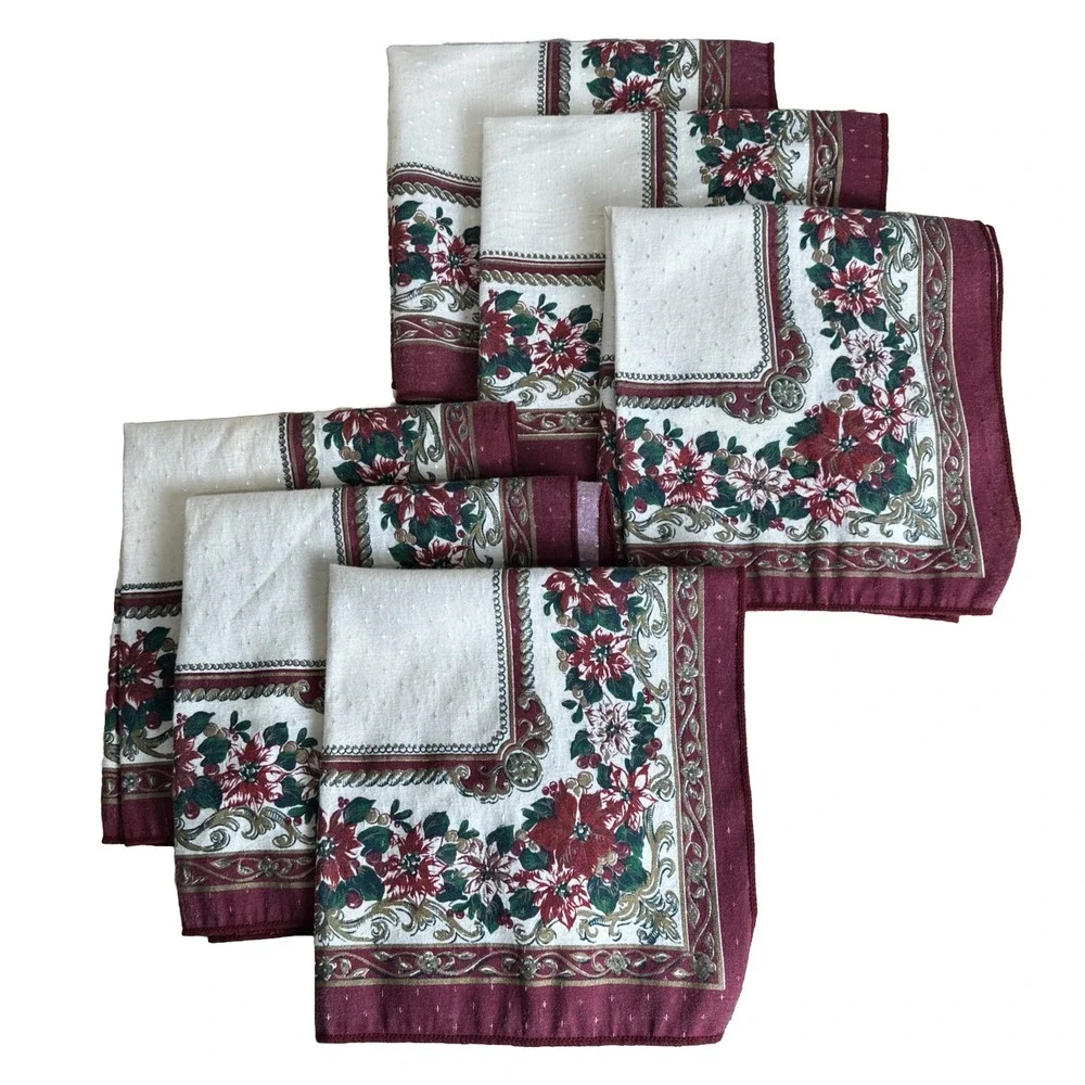 CHRISTMAS POINSETTIA 6 Napkins Fashion Industries Festive Holiday Season‎ Dining