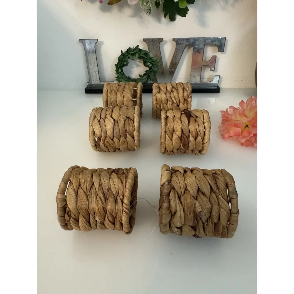 Set‎ of 6 Vtg Woven Seagrass Napkin Rings Rustic Dining Table Place Setting 2