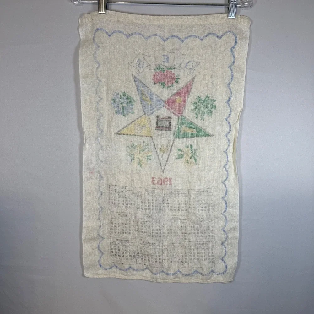 1963 Eastern‎ Star OES Calendar Tea Towel Linen Burlap Calendar Tapestry