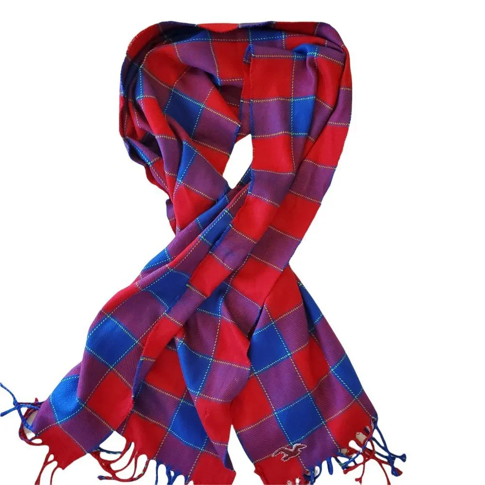Hollister Plaid Preppy Fringed Scarf Unisex