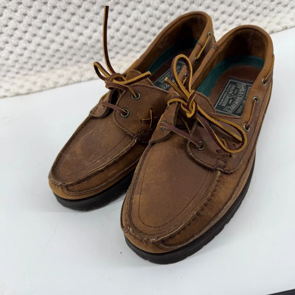 Vintage Polo Country Ralph Lauren Men Boat Shoes Leather Brown Lace Up Casual 8D