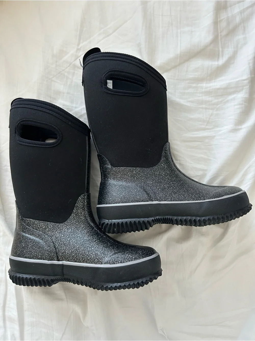 DSG Kids Black Snowbound Winter Rain Boots Size 1 Girls Glitter Fun