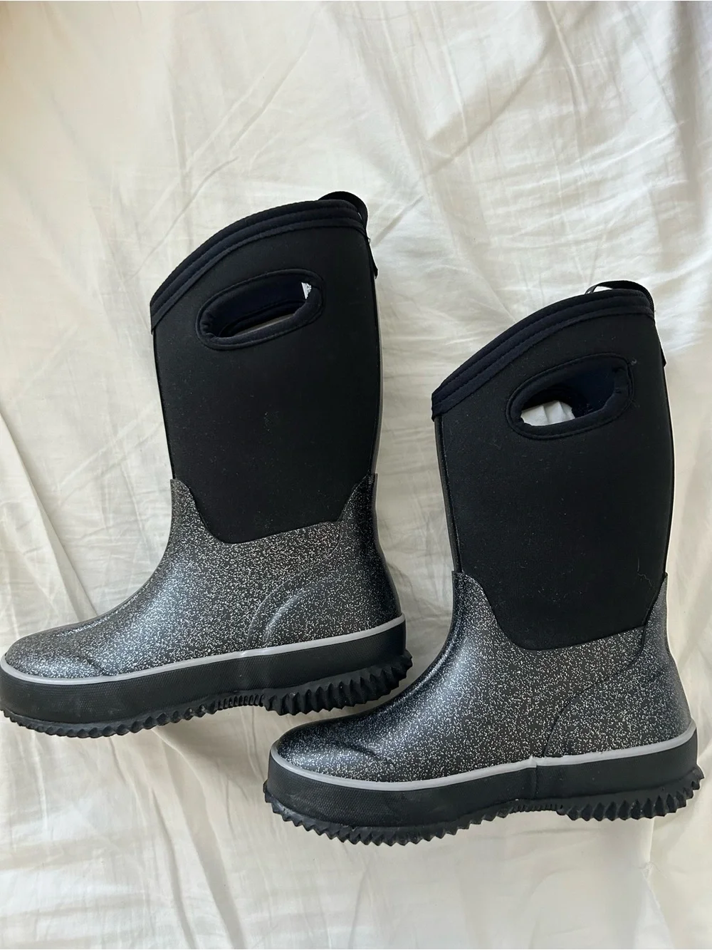 DSG Kids Black Snowbound Winter Rain Boots Size 1 Girls Glitter Fun