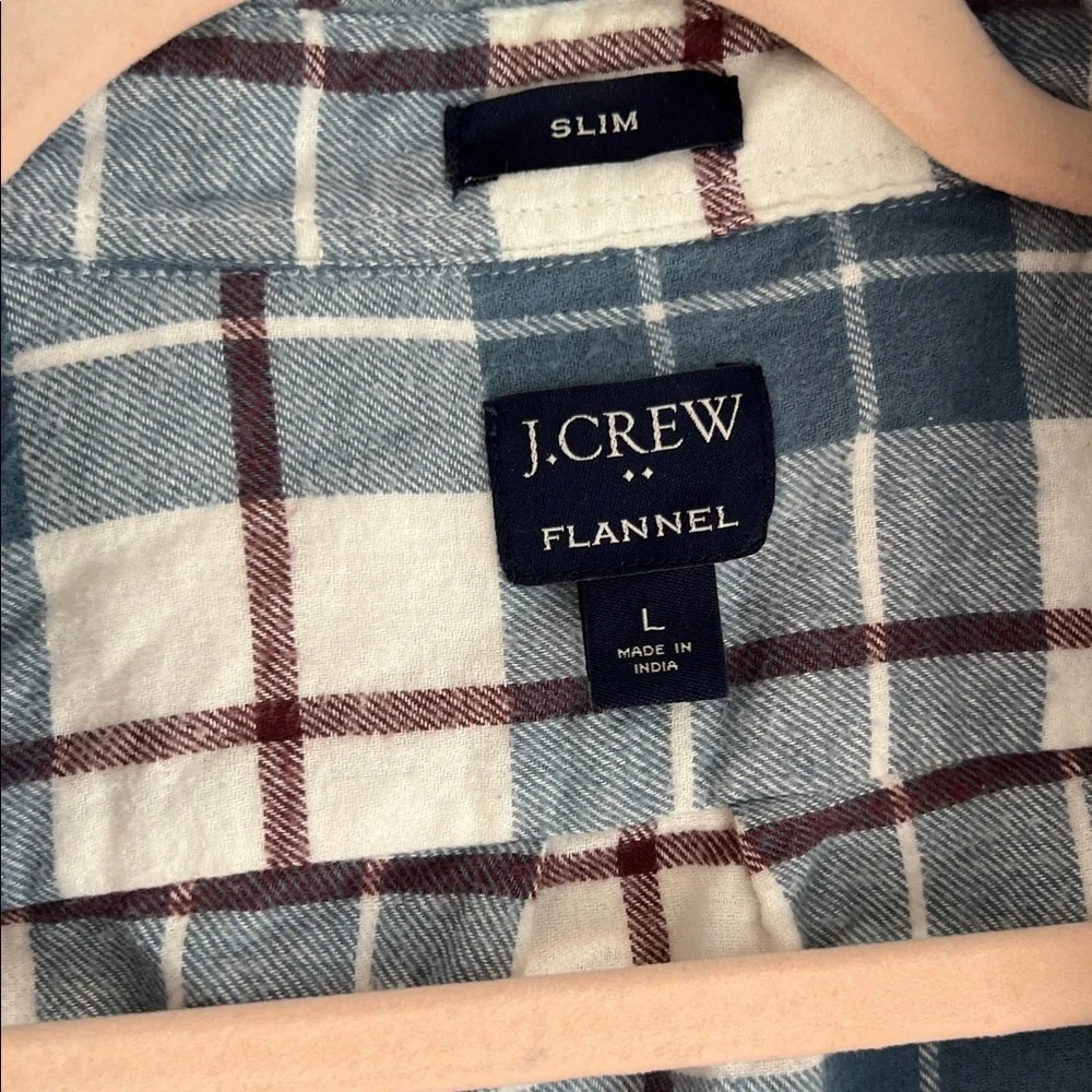J. Crew Men’s Navy and Cream Plaid Flannel Button Down