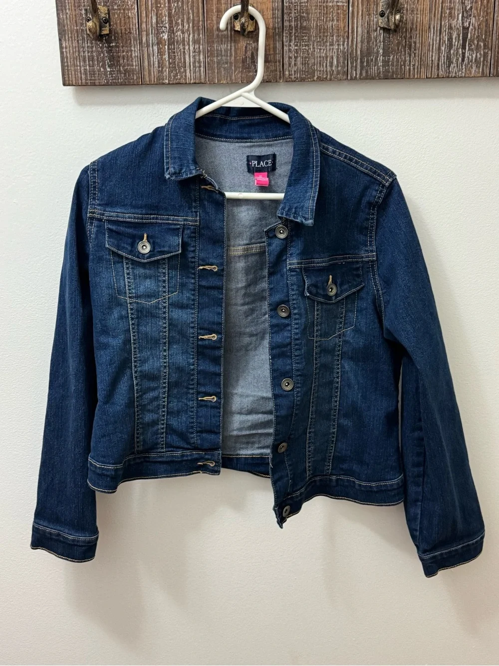 The Children's Place Dark Wash Denim Jacket - Navy Blue XXL 16