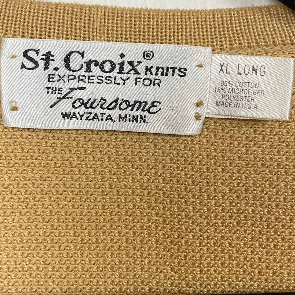 St. Croix Foursome Vintage Gold Beige V-neck Long Sleeve Pullover Size XL Long