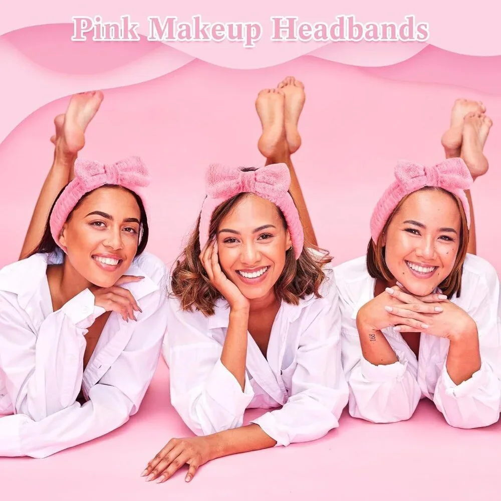 Pink Spa Headbands Bulk 50 Pcs Soft Microfiber Removable Bows for Women