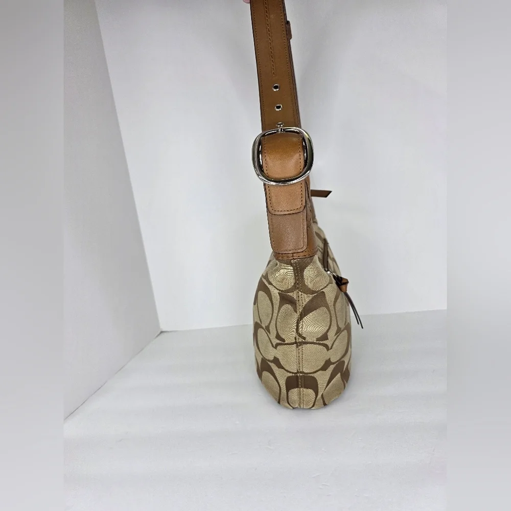Y2k Coach Signature Canvas Bucket Medium Shoulder Bag F13358 Leather Silver