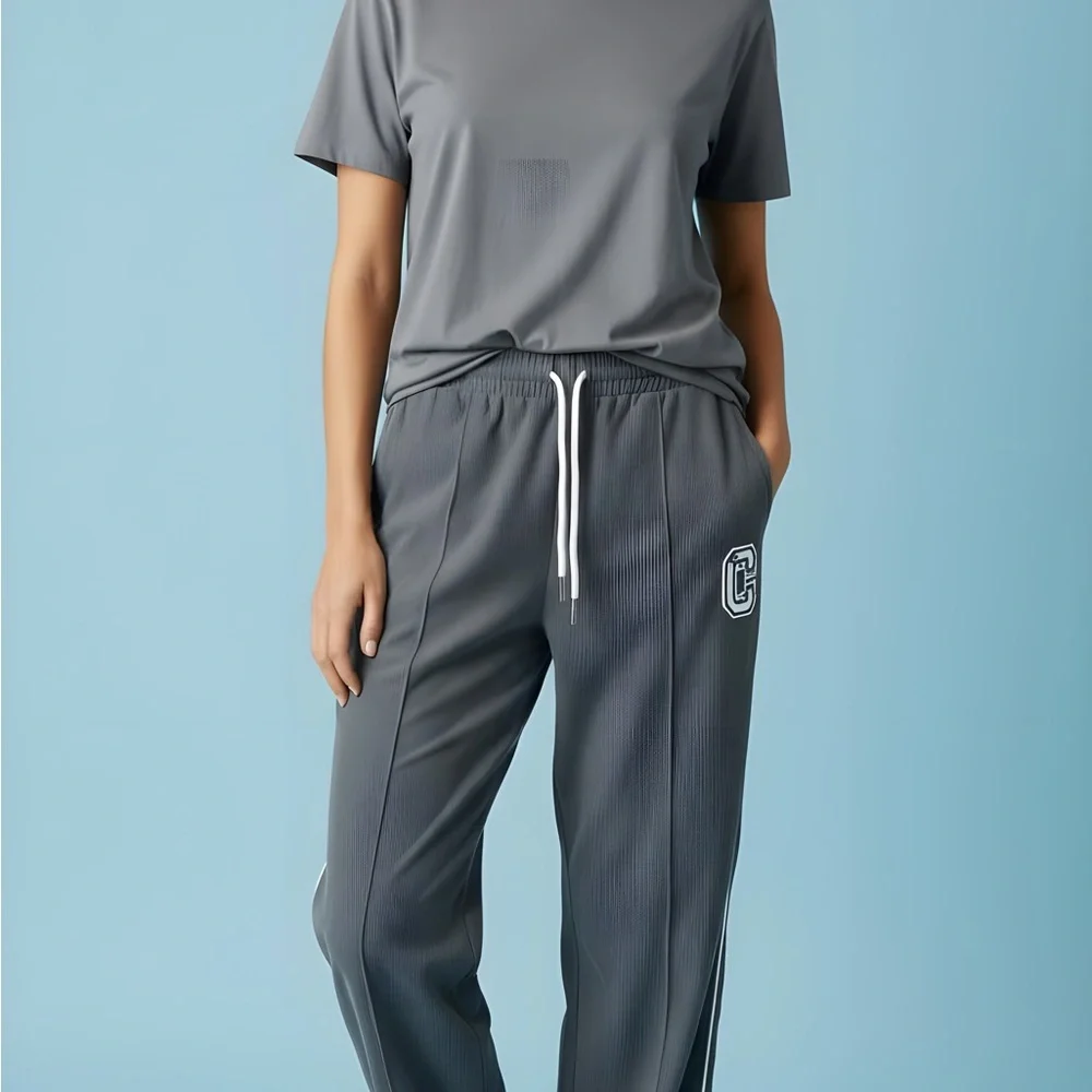 SHEIN Charcoal Track Pants with White Accents
