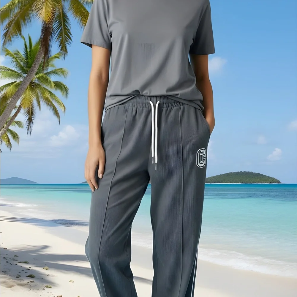SHEIN Charcoal Track Pants with White Accents