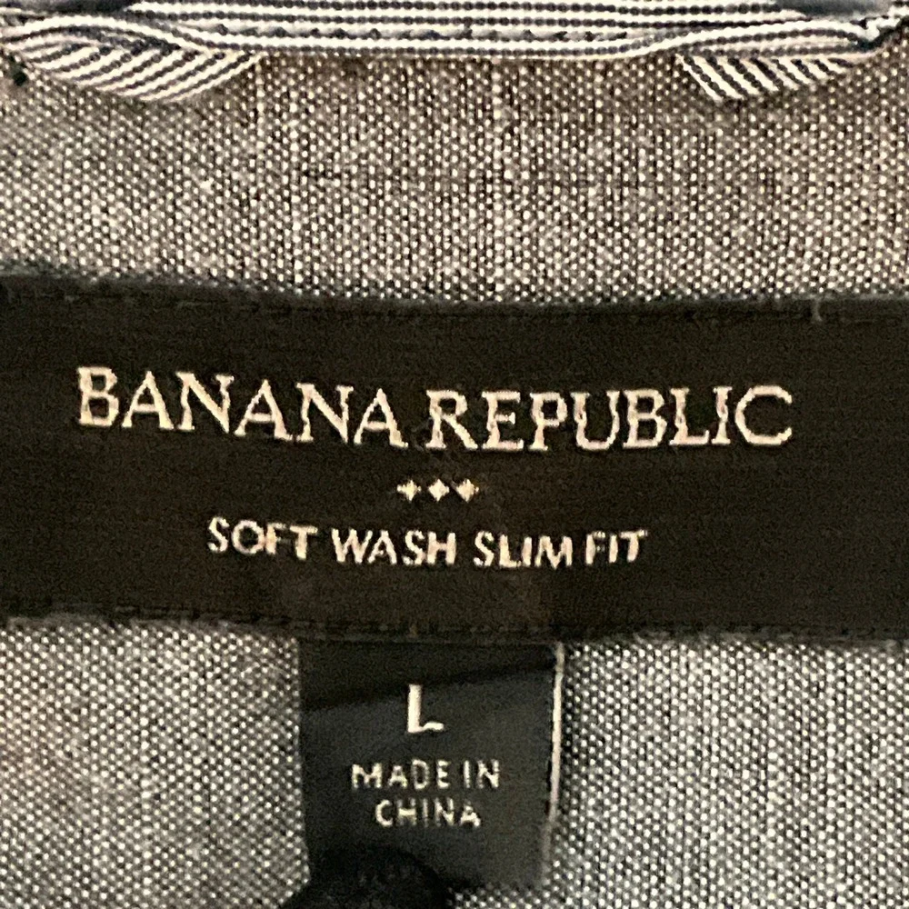 Banana Republic Mens Soft Wash Slim Fit Shirt Blue Grey Micro‎ Stripe Large L