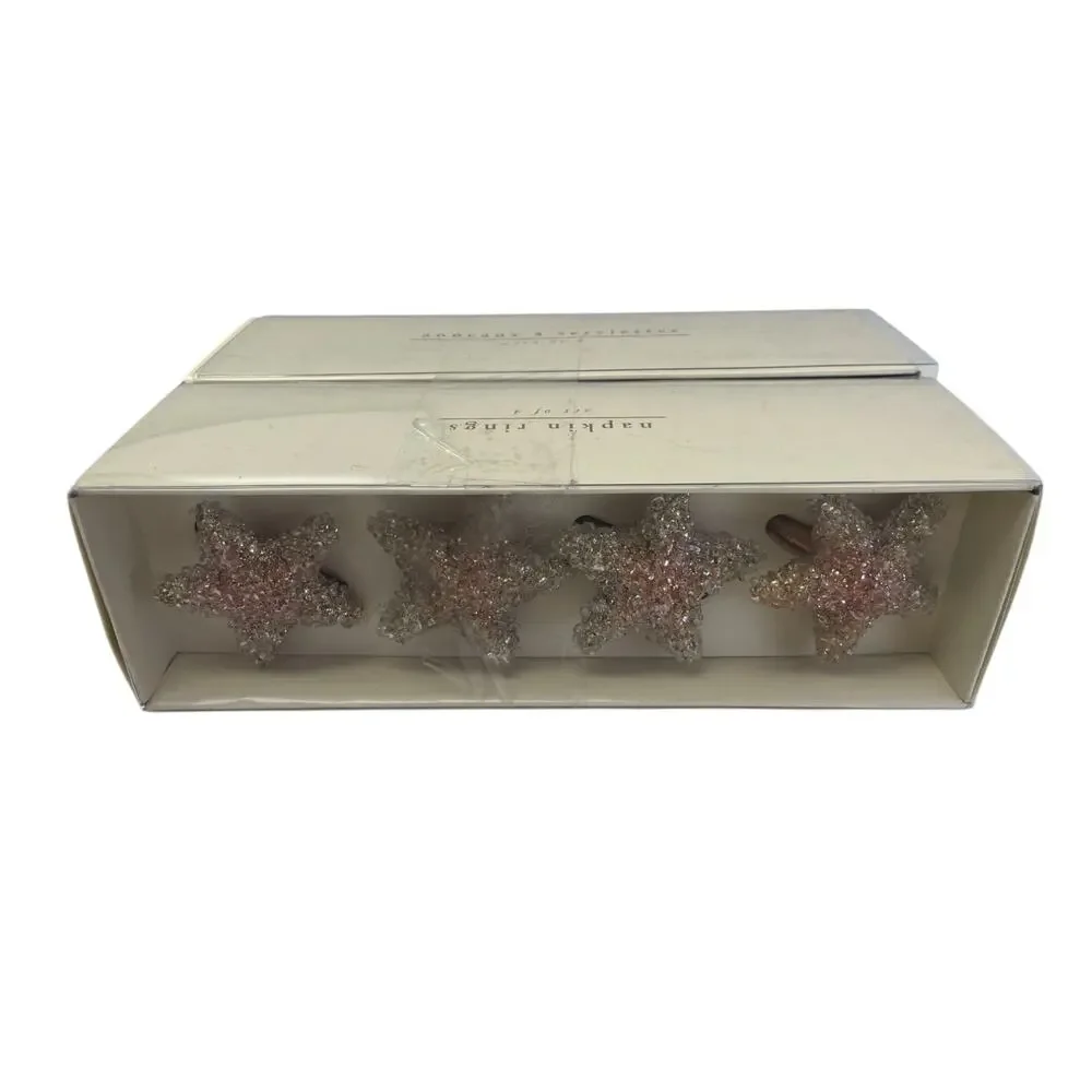 Pier 1 Imports Napkin Rings Starfish Sparkling White Pink Set Of 8 Box