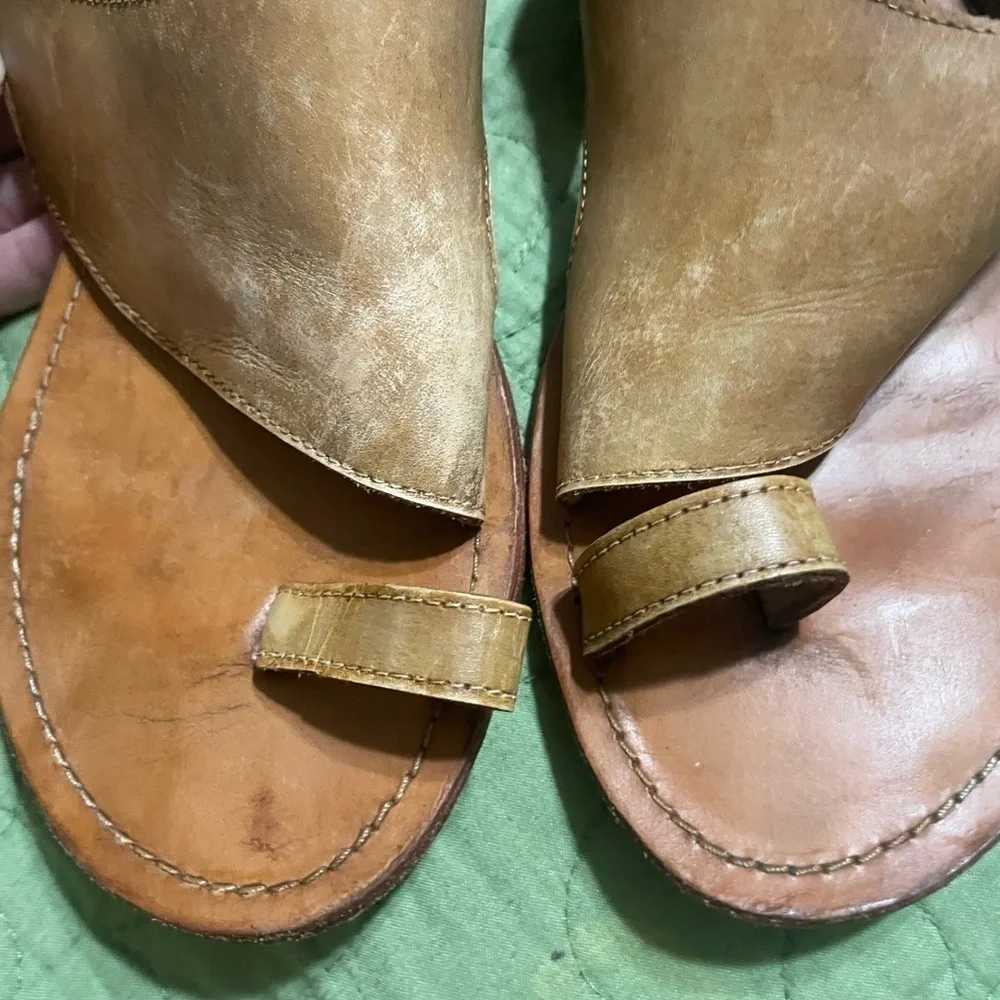 FREE PEOPLE Women's Sant Antoni SANDALS Tan Leather Toe Post size 39EU/ 8US