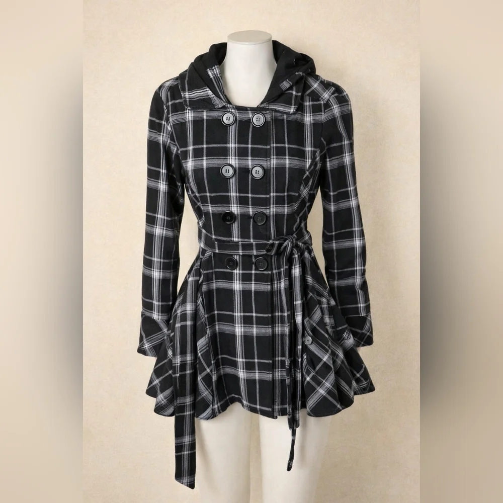 Y2K Emo Plaid Jacket‎ Women's Black White Alt Scene Mall Goth Button Front Large