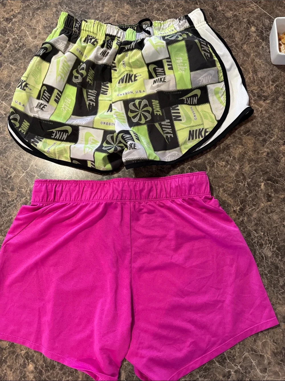 Nike Women's Pink Athletic Shorts with Graphic Lime & Black Pair