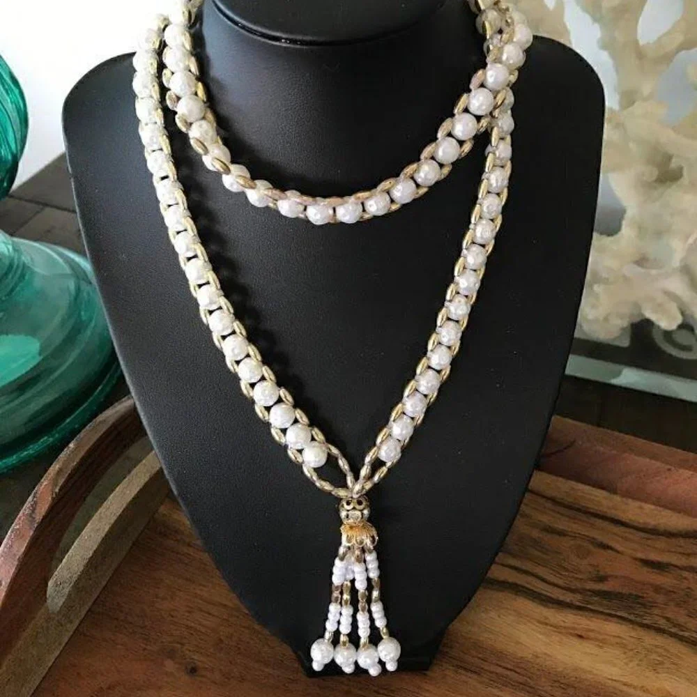 Faux Pearl Tassel Pendant Necklace