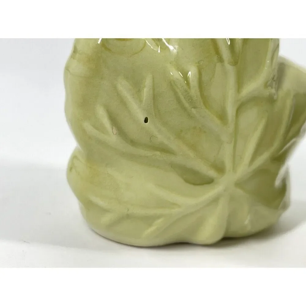 Green Leaf Ceramic Salt And Pepper Shakers Vintage 3” Hand Painted