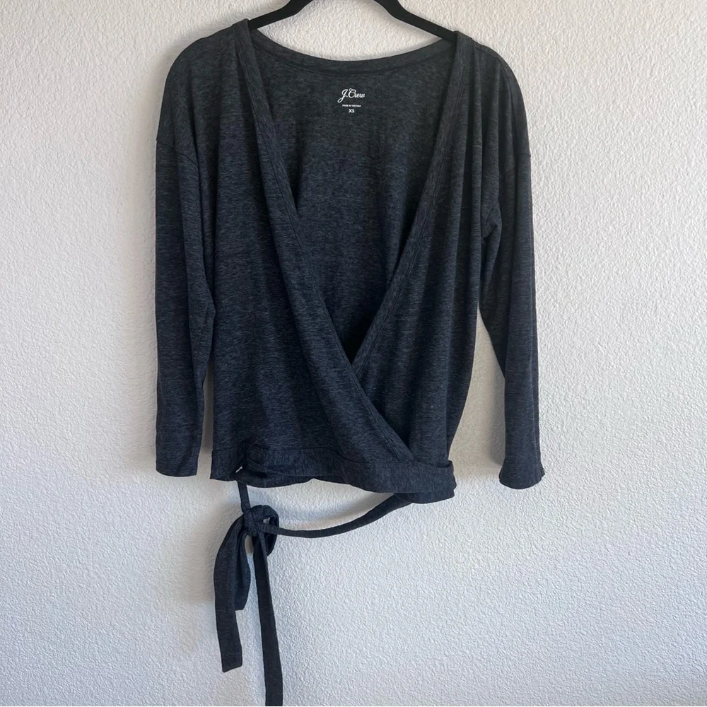 J. Crew Women’s Heathered Gray Long Sleeve Wrap‎ Blouse