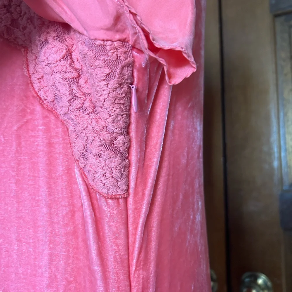 Sundance Rosalind Dress Silk Lace Velvet Patchwork Coral Pink Boho Midi Size 8