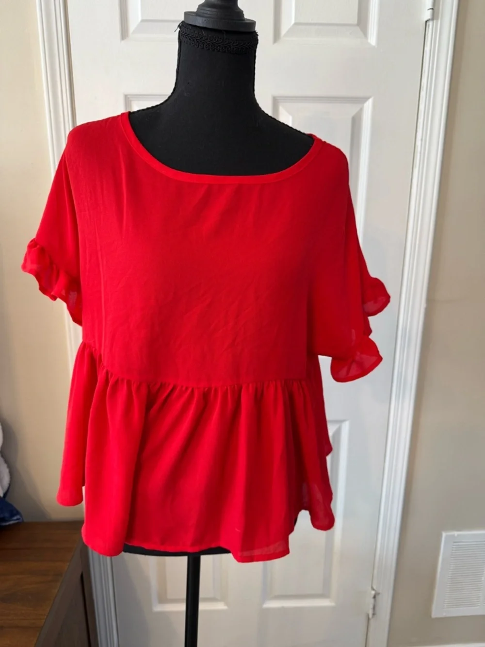 Women's Red Ruffle Peplum Blouse