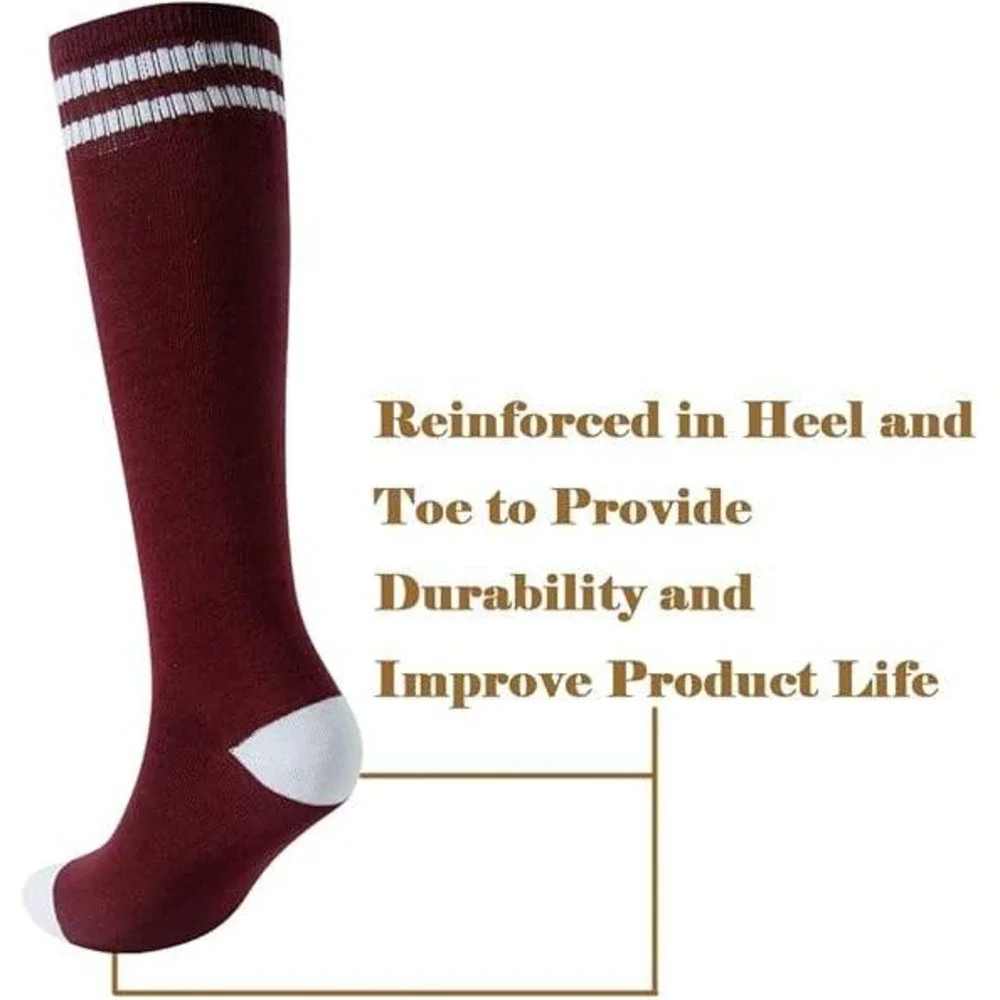 Kids Knee High Socks School‎ Uniform Sport Stripe Cuff Burgundy White 6-10YR
