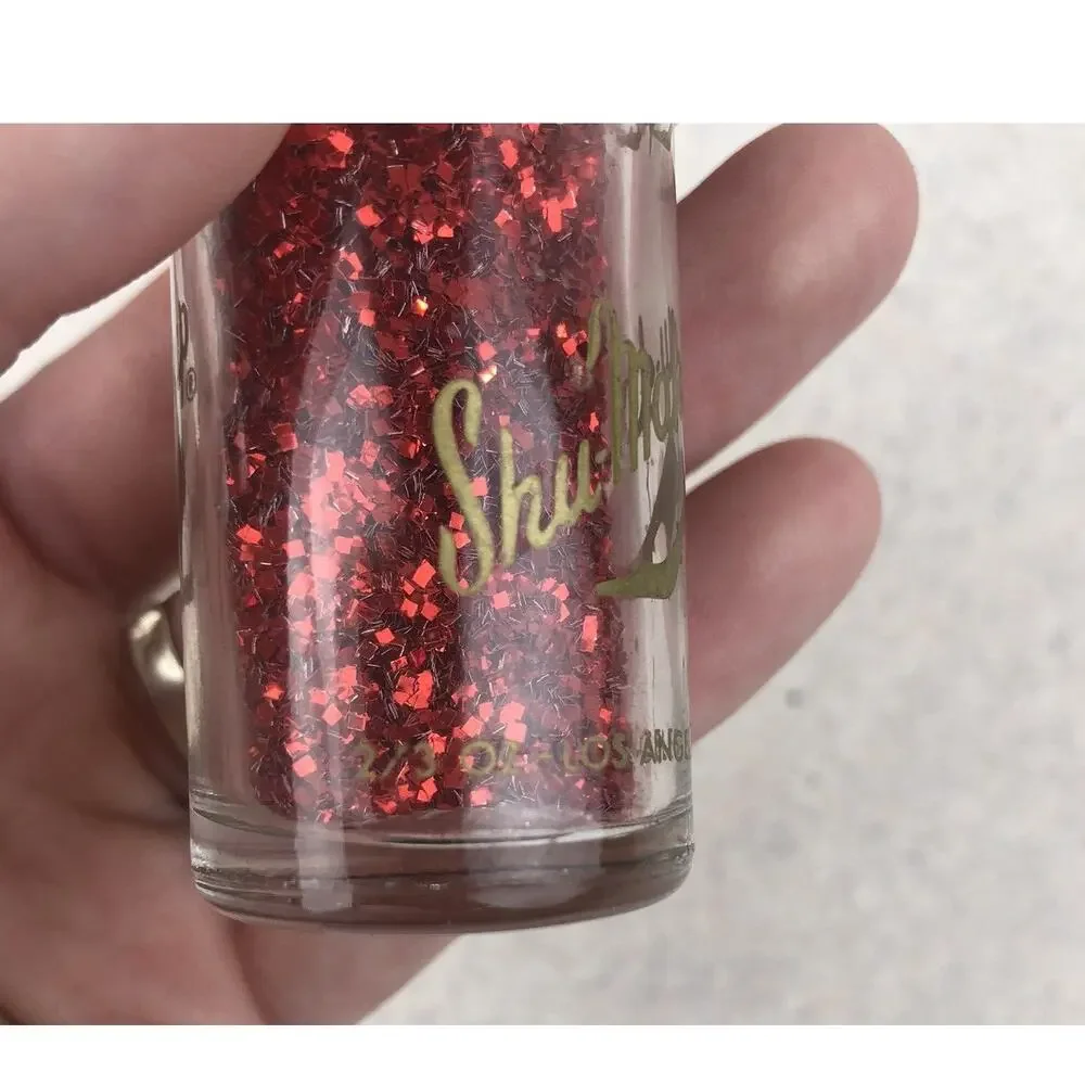 Vintage Shu-mark-up Red‎ Glitter Double Plated Glass Jar USA Made