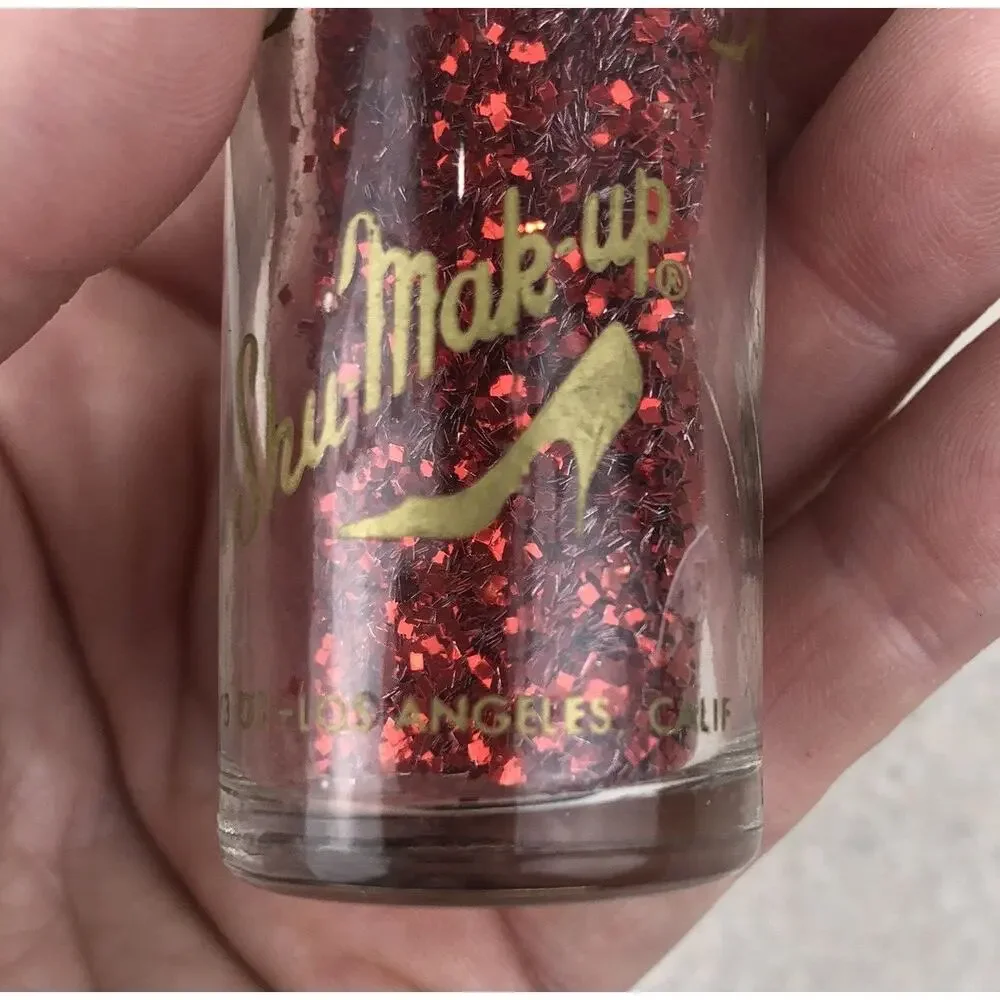 Vintage Shu-mark-up Red‎ Glitter Double Plated Glass Jar USA Made