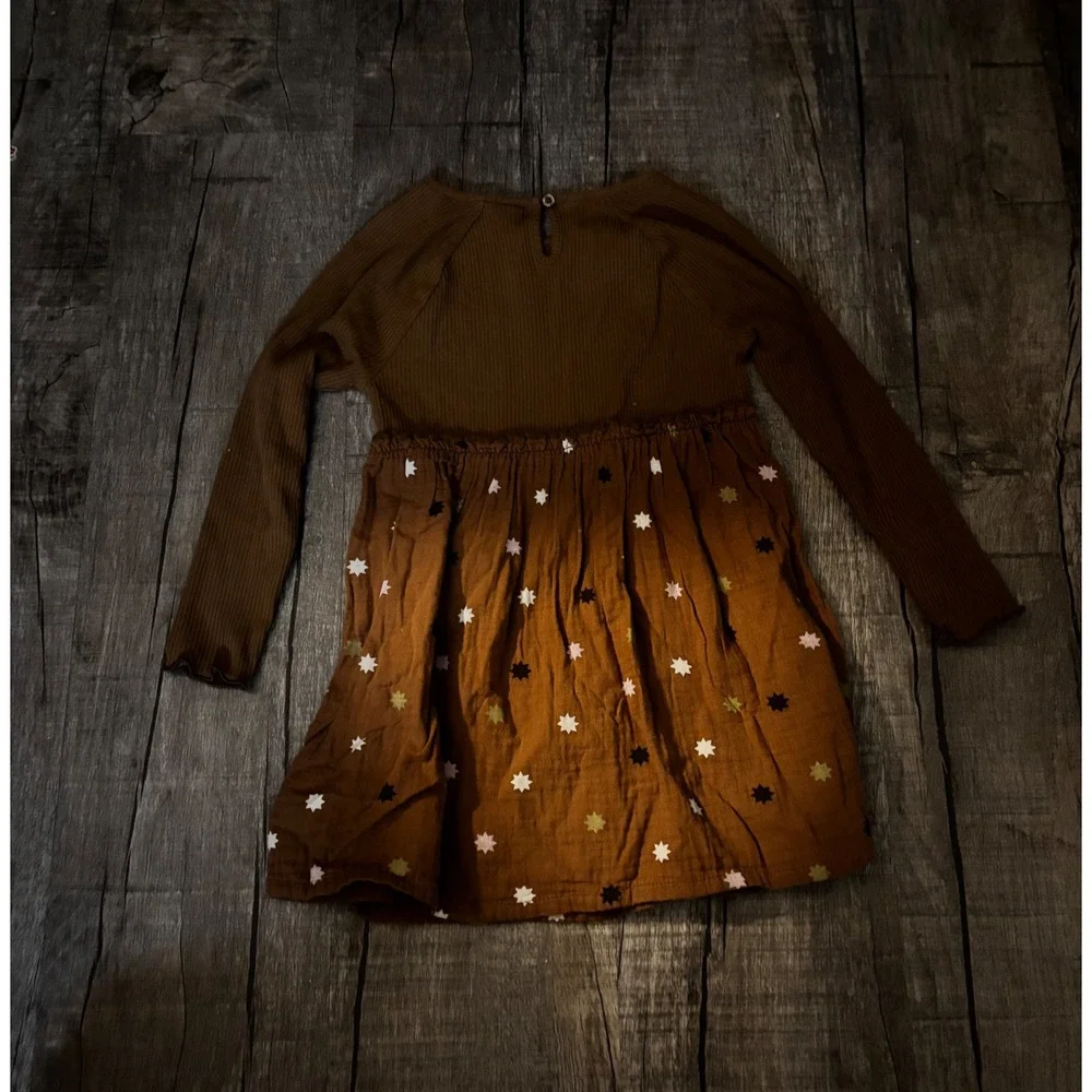 Old Navy Girls Brown Ribbed Star Print Long Sleeve‎ Dress Size 4T