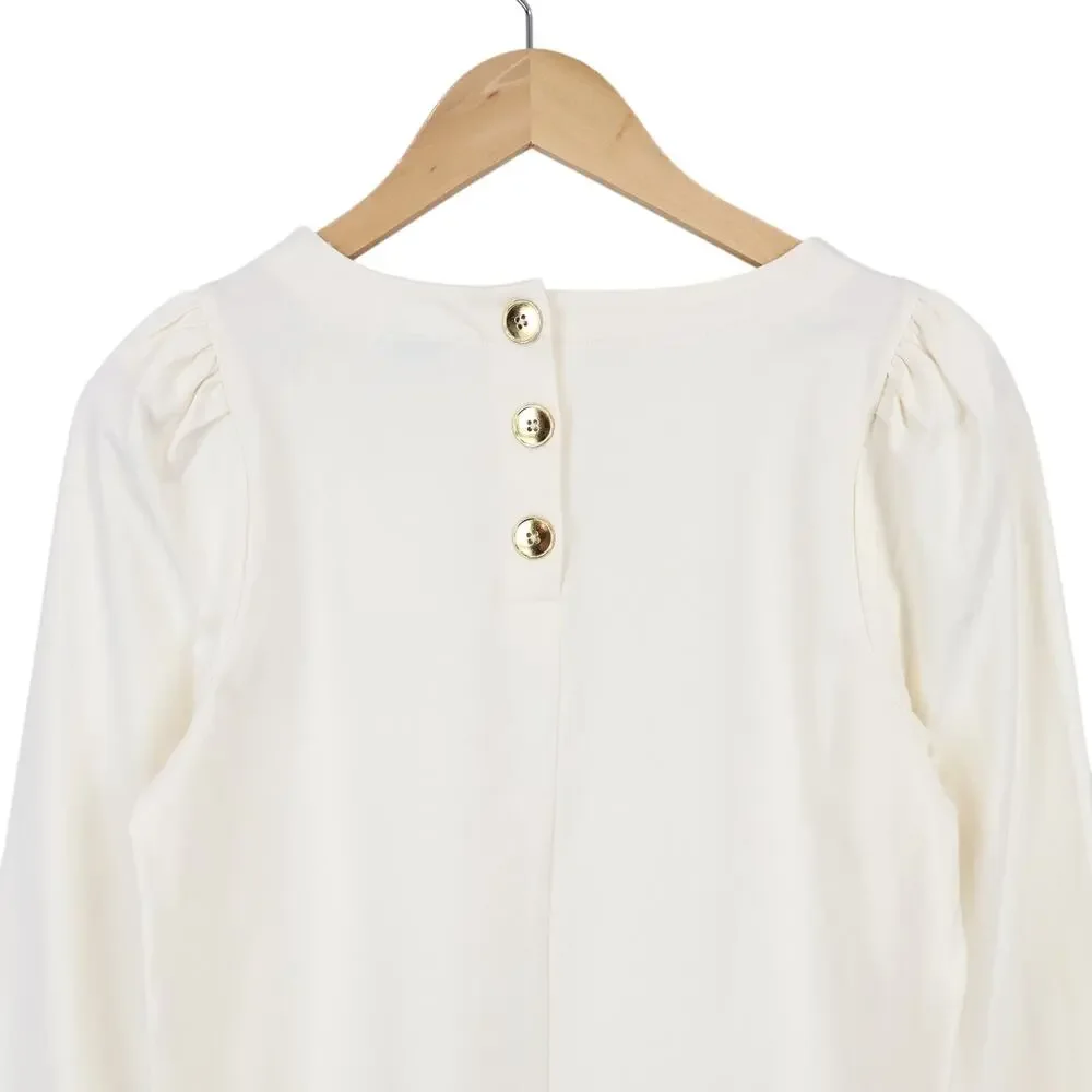 J.Crew Puff-Sleeve Gold Button Back Striped Top Ivory Size Small NWT