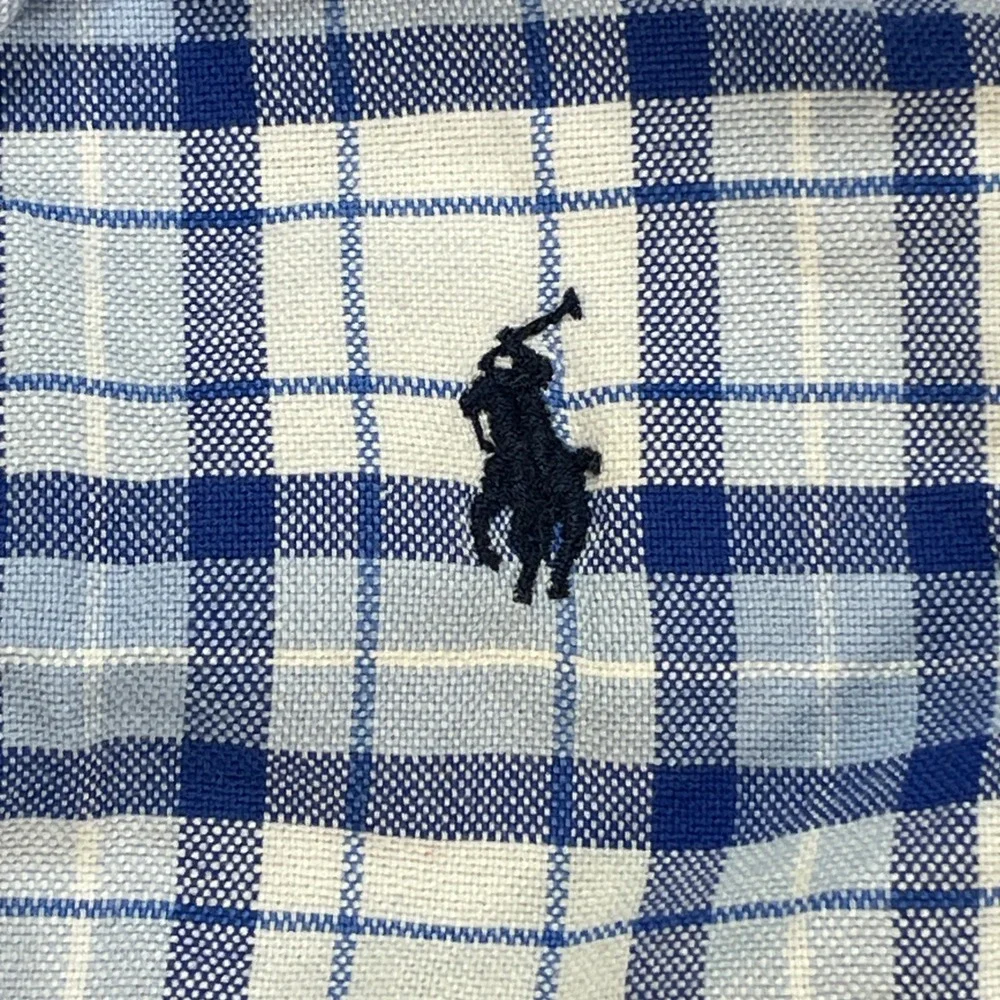 Ralph Lauren Kid's 18M Button Down Long Sleeve Shirt Blue White Plaid Cotton