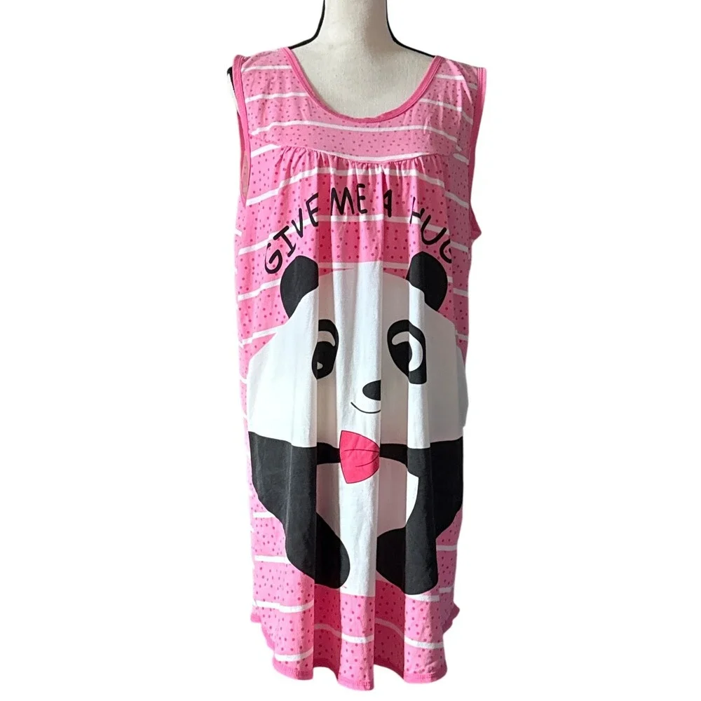 Lati Fashion Womens XL Panda Give Me‎ A Hug Sleepshirt Nightgown Pink Striped