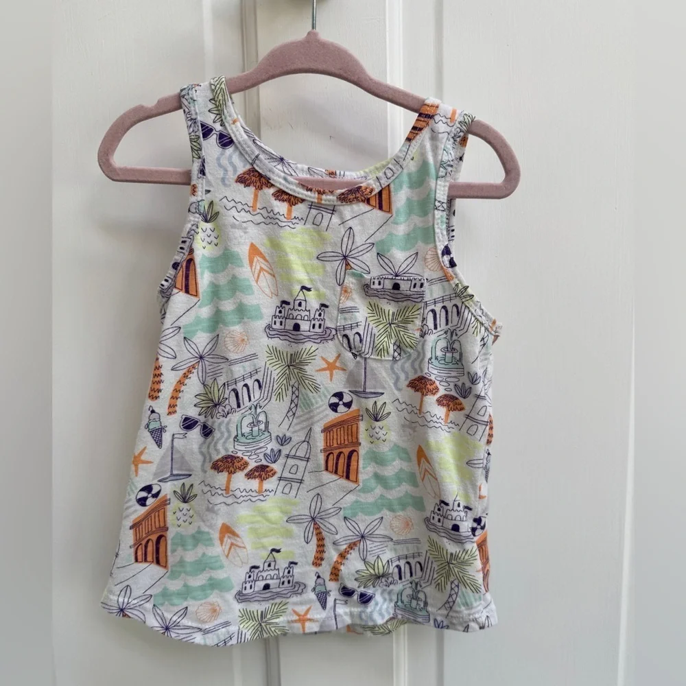 Cat & Jack 3T Girls White Multicolor Tropical Beach Tank Top with Playful Print