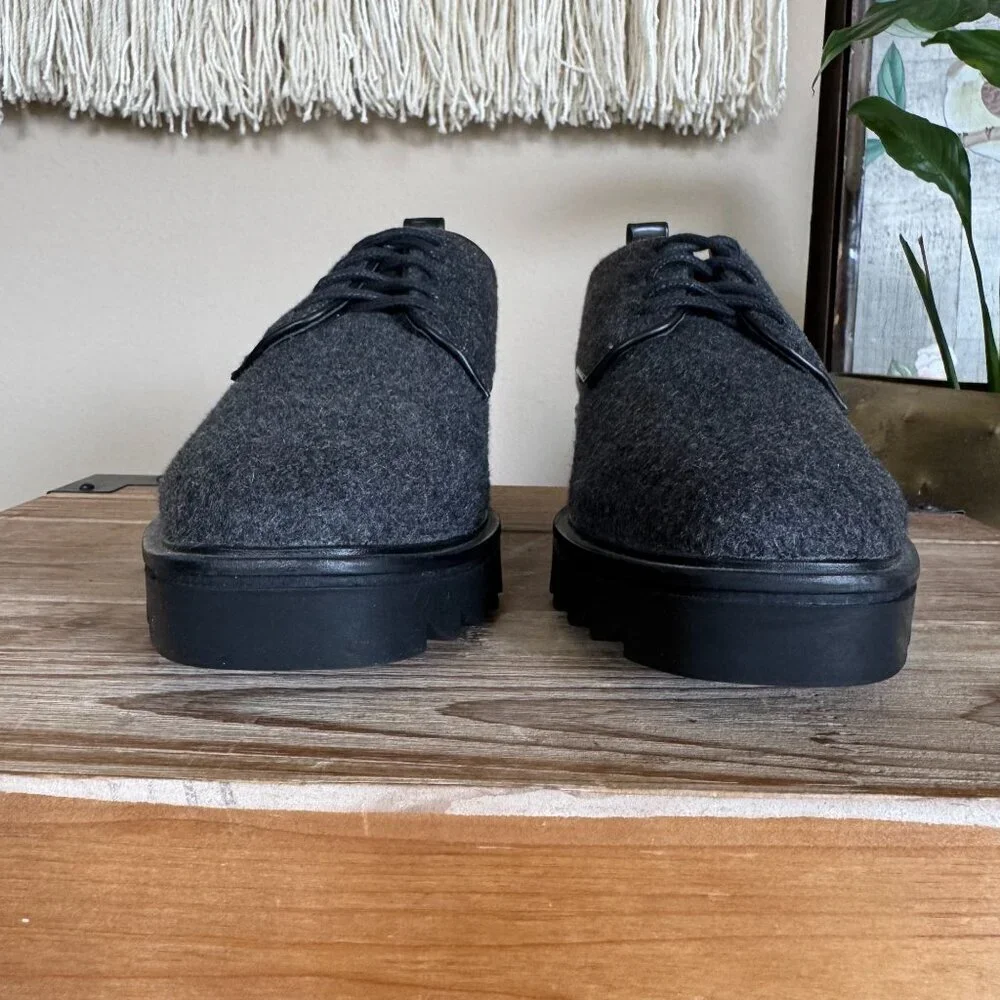 Zara Gray Felted Flannel Blucher Platform Track Sole 90s Academia Oxford Shoes