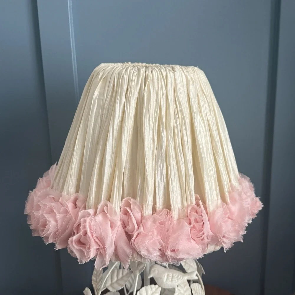 Pottery barn Kids Birdcage Lamp Cream‎ with Pink Rosette Shade 21