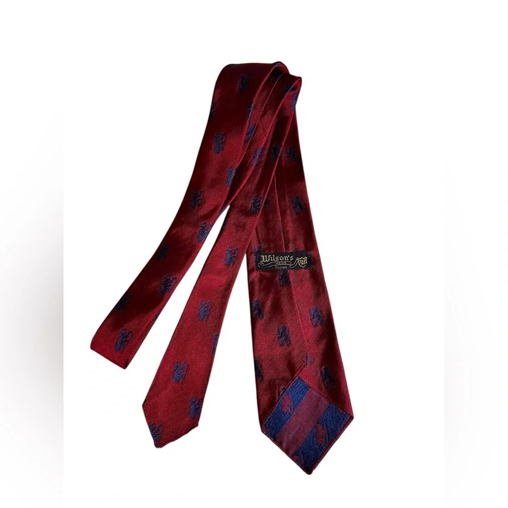 Magazzino Roma Silk Blue Stallion & Wilson’s Red Lion Silk Necktie 60s 70s 2 Tie