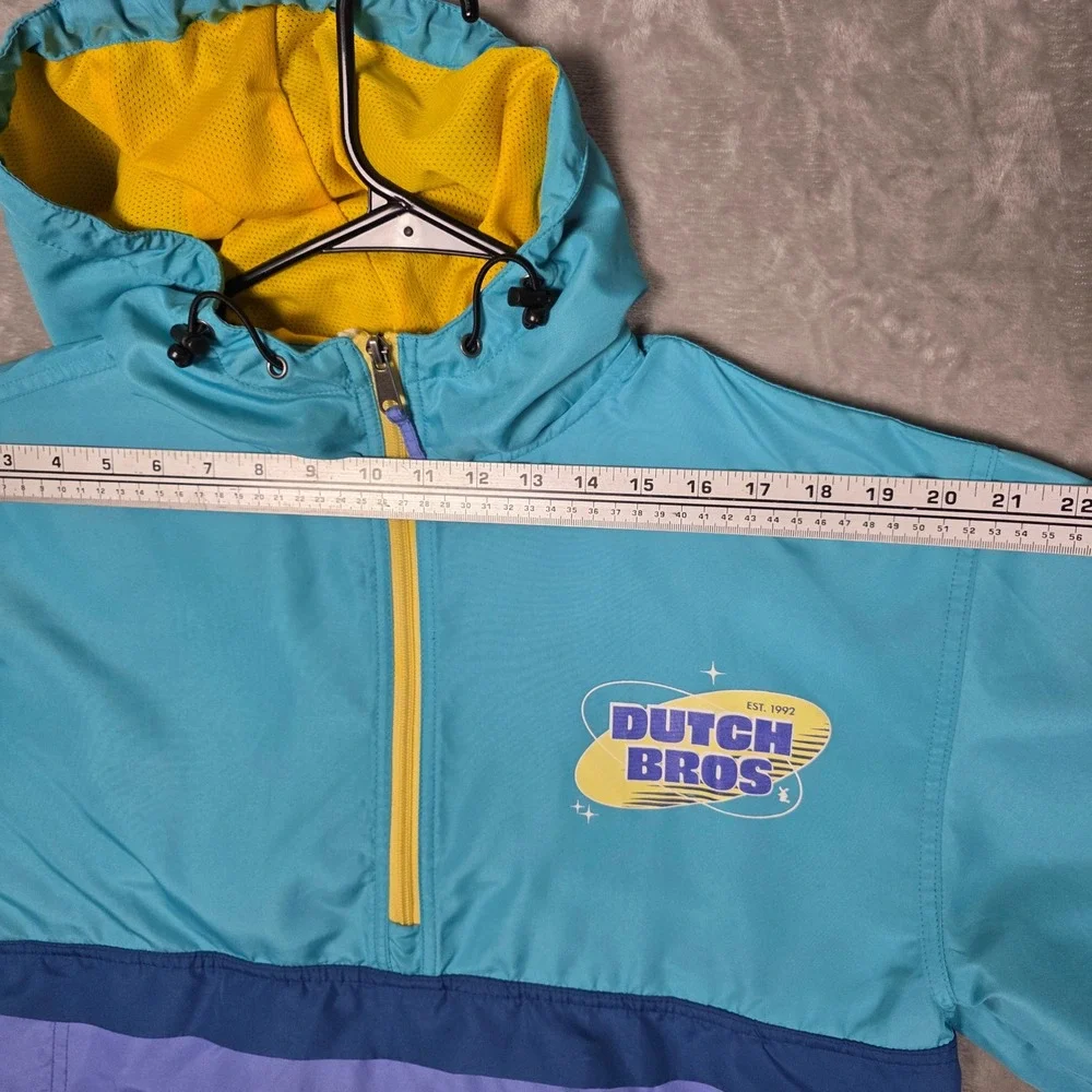 Dutch Bros Half‎ Zip Hooded Windbreaker Unisex Size M Teal Blue