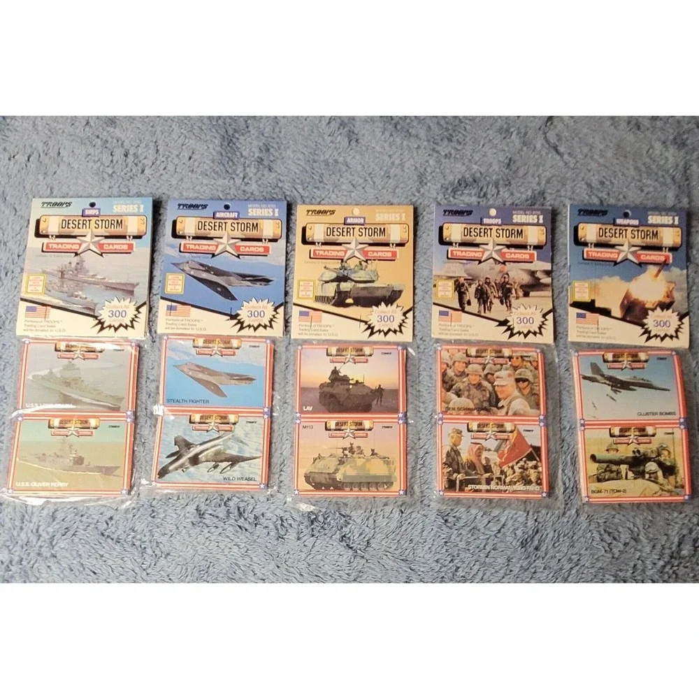 Set of 5 Vintage 1991 Troops Desert Storm Series I Trading Cards 12 Cards ea NIP
