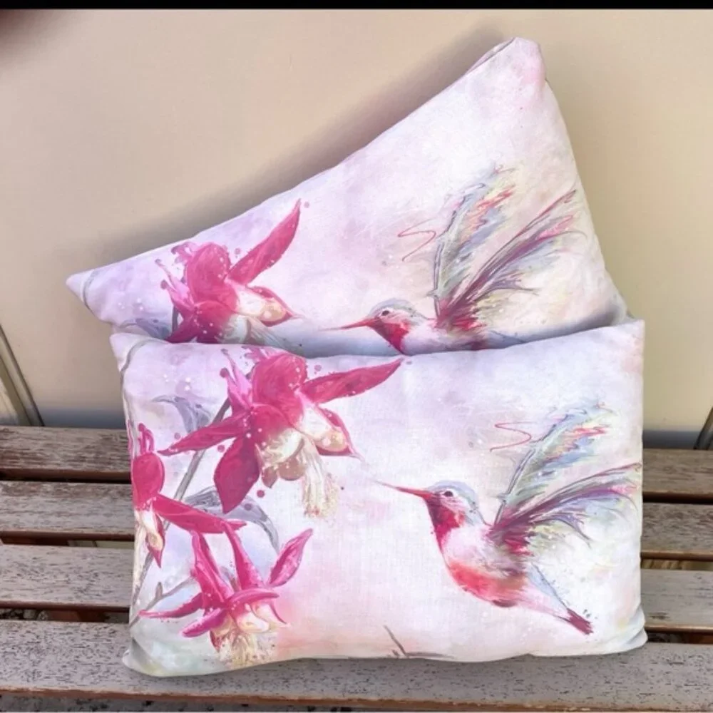 Connie Haley Watercolor Hummingbirds Climaweave Indoor/Outdoor Toss Pillows