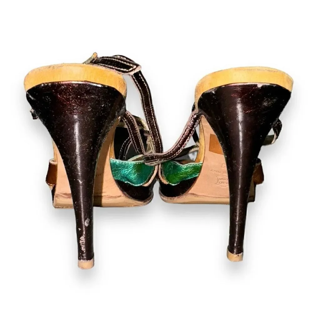 Giorgia Glassi Metalic Straps 3 Inch Heels Size 8 US 39 EU