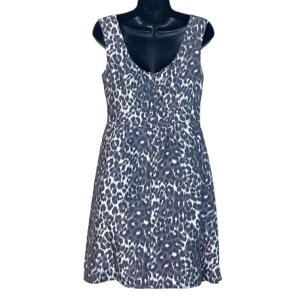 Kate Spade Deanna Gray Leopard Print Sleeveless Silk Sheath Mini Dress S…