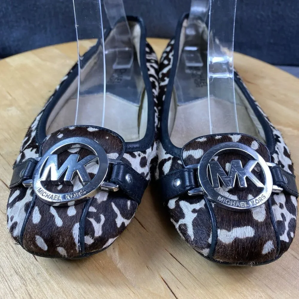 MICHAEL Michael Kors Womens Haircalf Uppers Flats Black/Brown Size 8 M